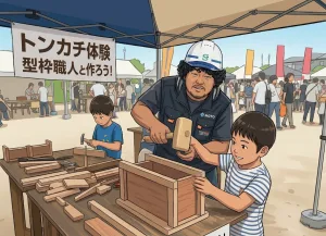 トンカチ体験【愛媛県型枠工事業協同組合】